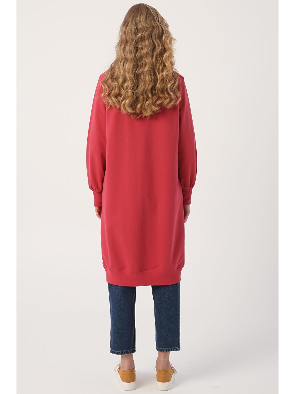 Pembe Gül Yazı Nakışlı Reglan Kol Sweat Tunik-3