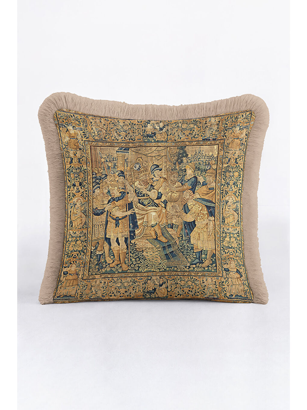 Karışık Barok Saray Şıklığı Saçaklı Yastık Kılıfı - Vintage Klasik Rustik Mavi Altın Püsküllü Kırlent Kılıfı-4