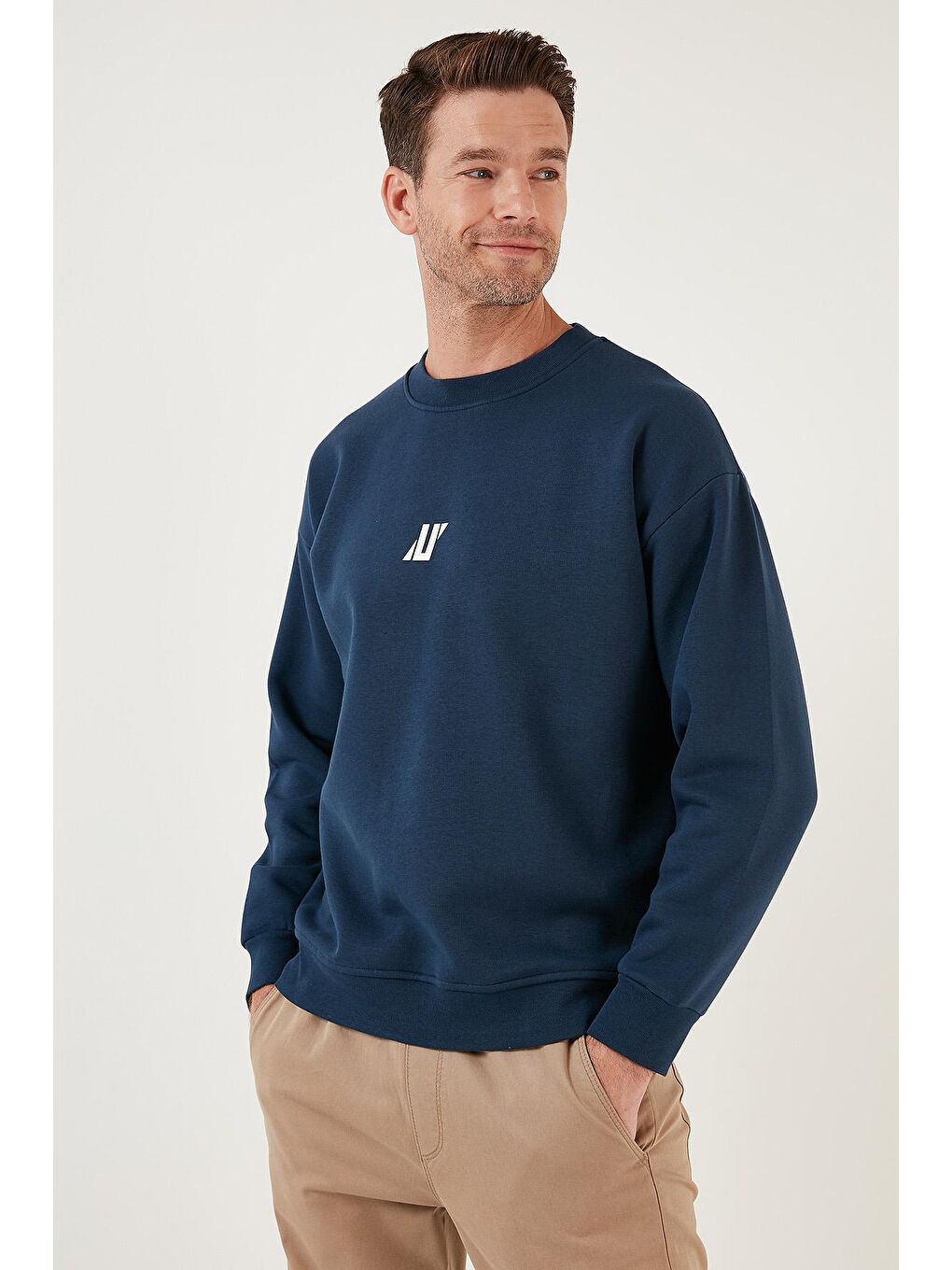 Lacivert Regular Fit Bisiklet Yaka Pamuklu İçi Tüylü Yumuşak Şardonlu Sweat 5905405-2