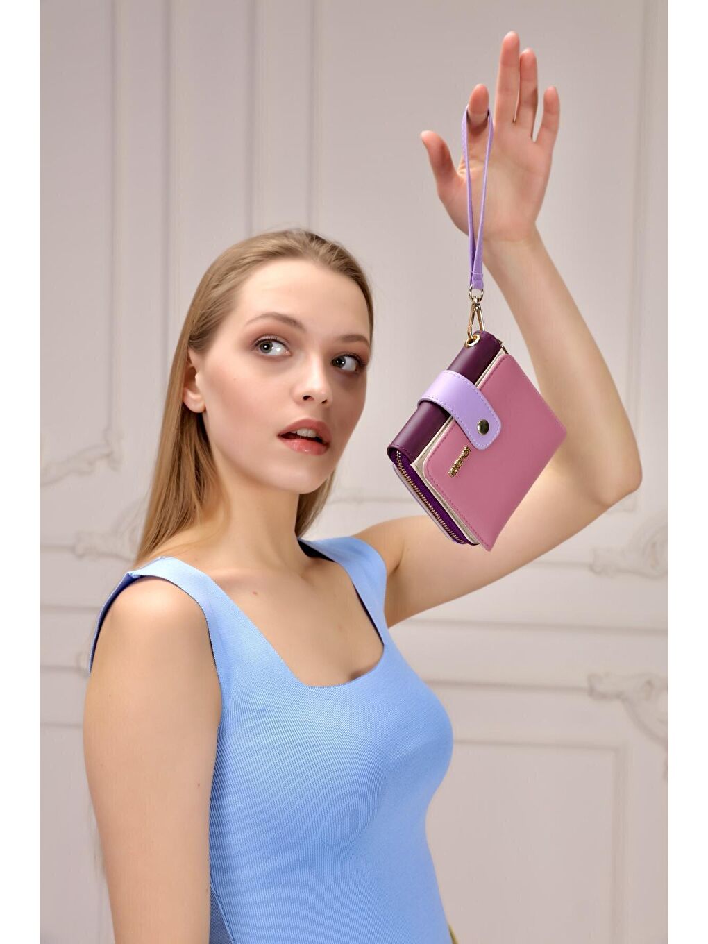 Mor Büyük Boy Renkli Kadın El Çantası ve Cüzdan-2