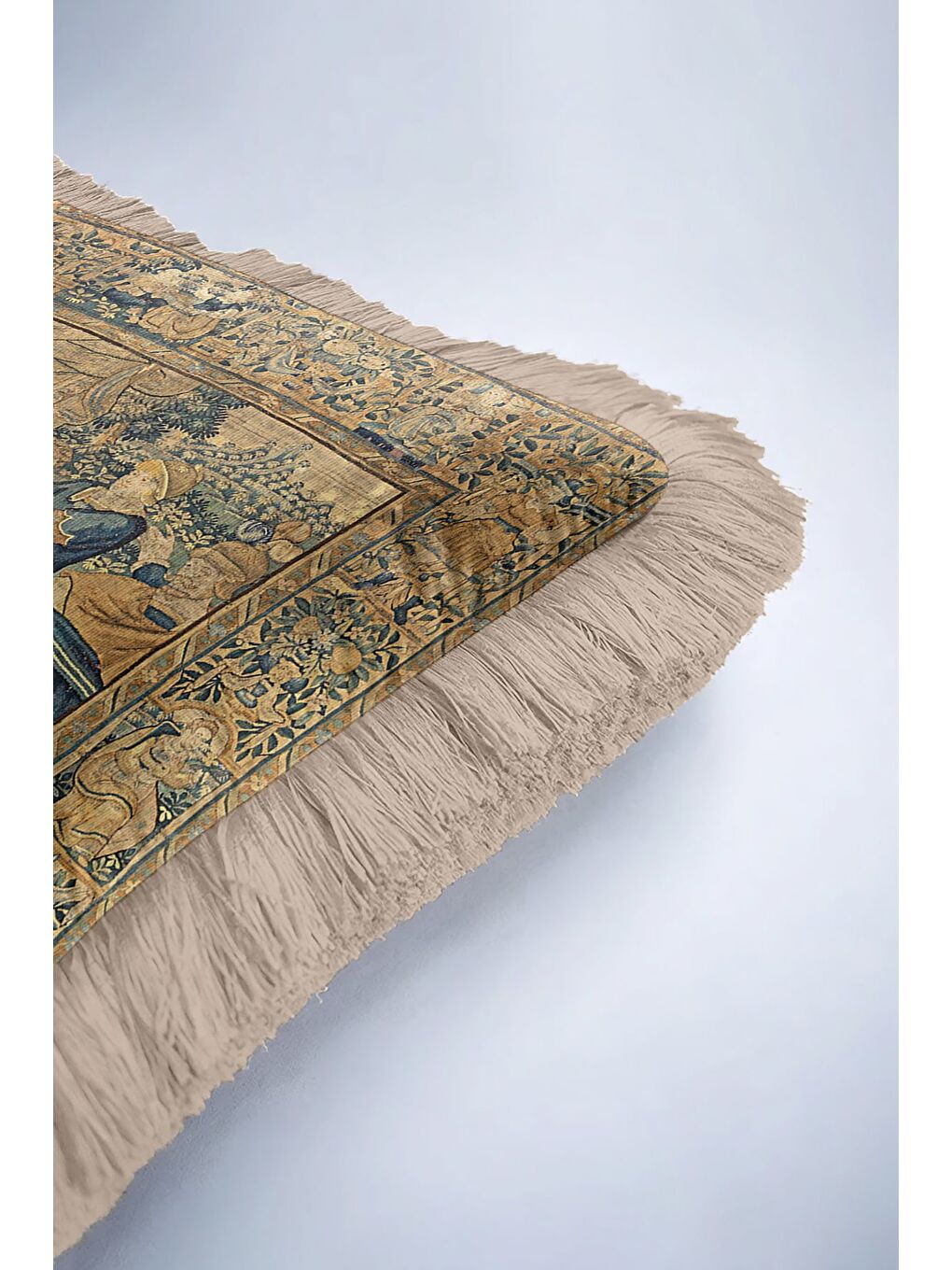 Karışık Barok Saray Şıklığı Saçaklı Yastık Kılıfı - Vintage Klasik Rustik Mavi Altın Püsküllü Kırlent Kılıfı-6