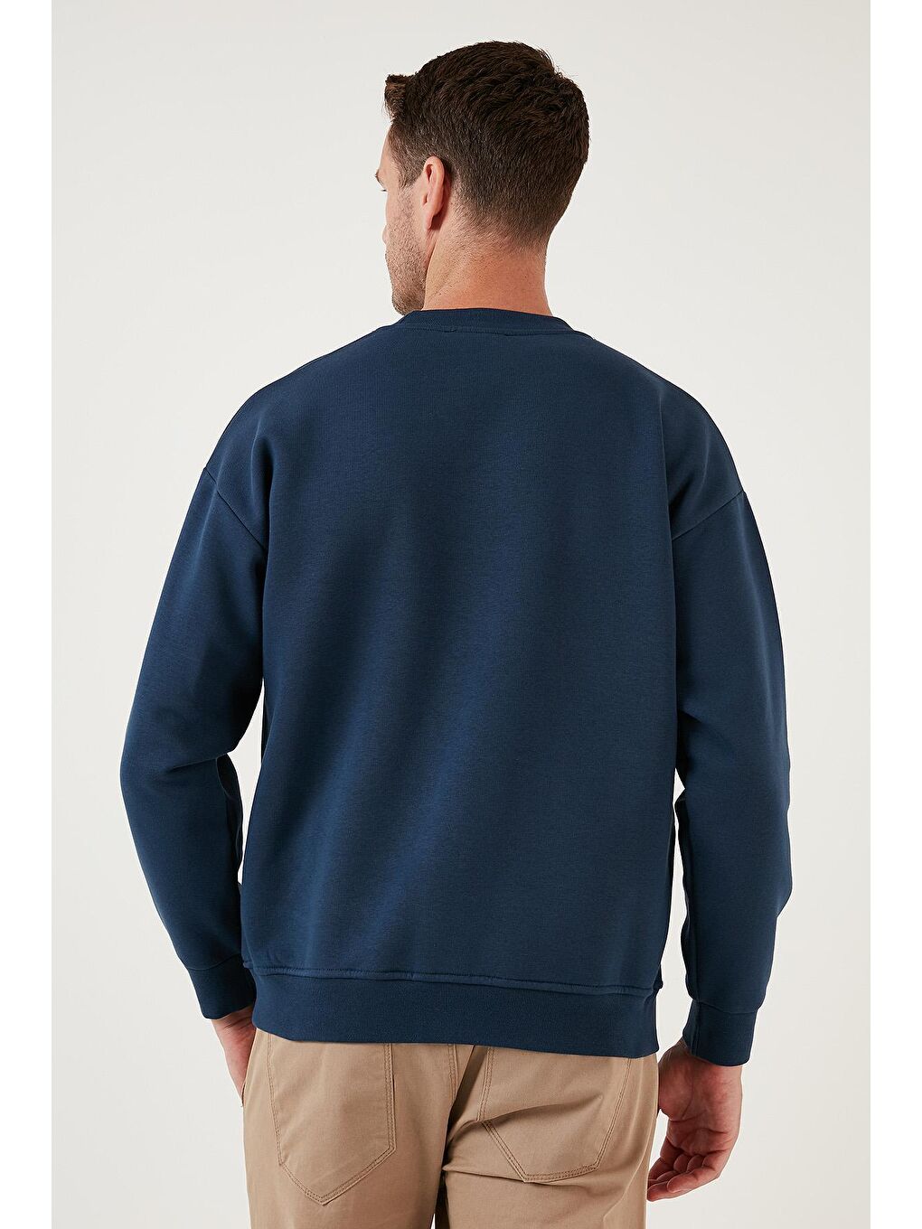 Lacivert Regular Fit Bisiklet Yaka Pamuklu İçi Tüylü Yumuşak Şardonlu Sweat 5905405-4