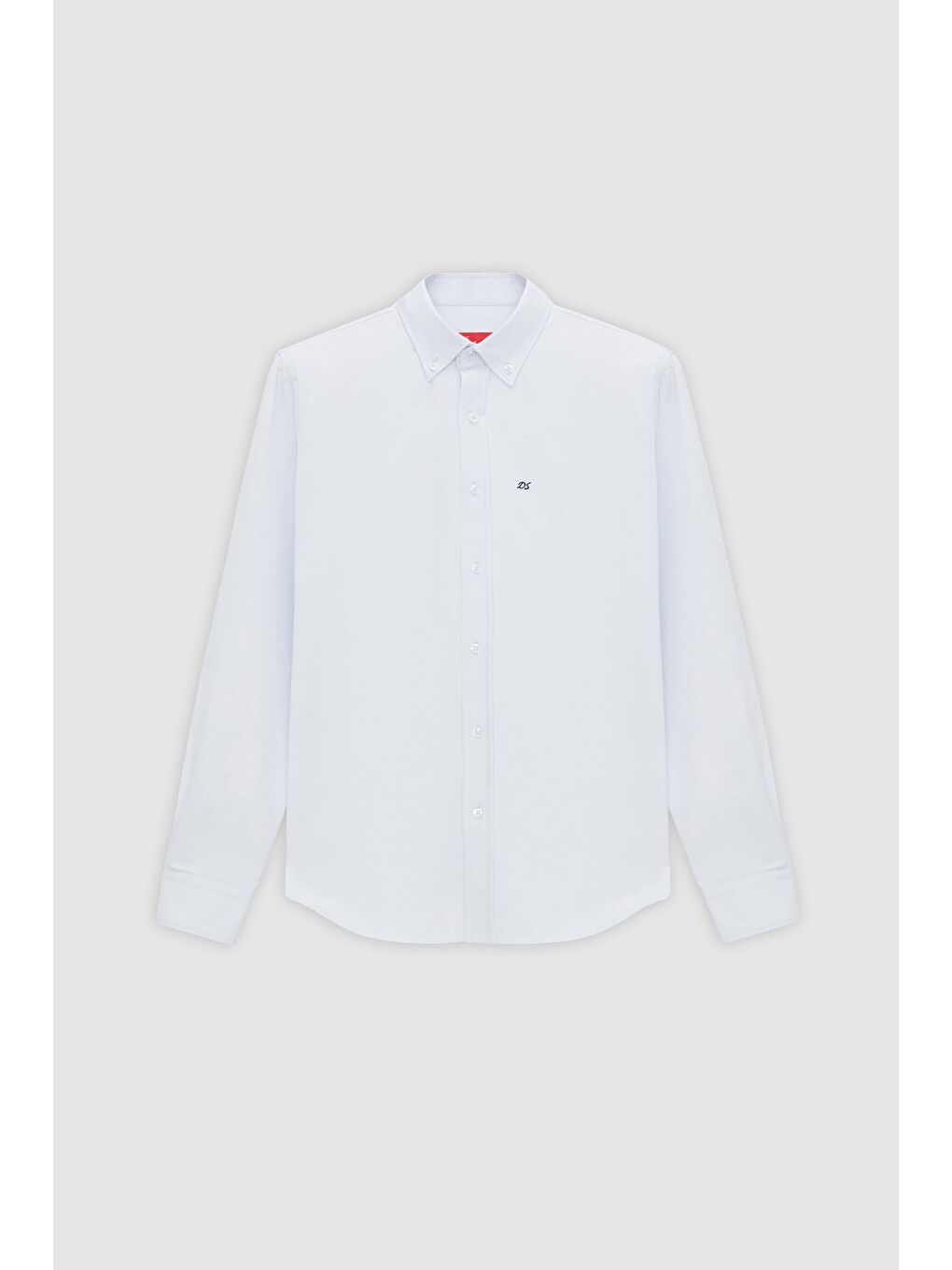 Slim Fit Açık Mavi Oxford Düğmeli Yaka Kolay Ütülenebilir Nakış Detaylı Pamuklu Gömlek-4