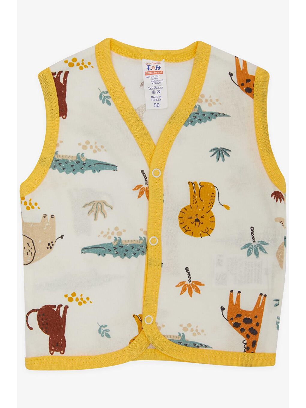 Erkek Bebek Yelek Hayvanlar Alemi Desenli Ekru (0-3 Ay)