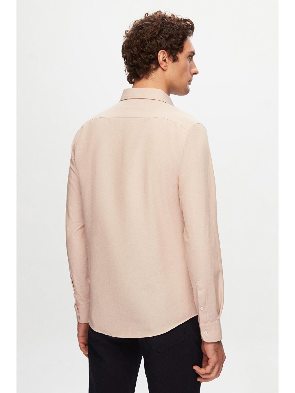 Slim Fit Ekru Oxford Düğmeli Yaka Kolay Ütülenebilir Nakış Detaylı Pamuklu Gömlek-3