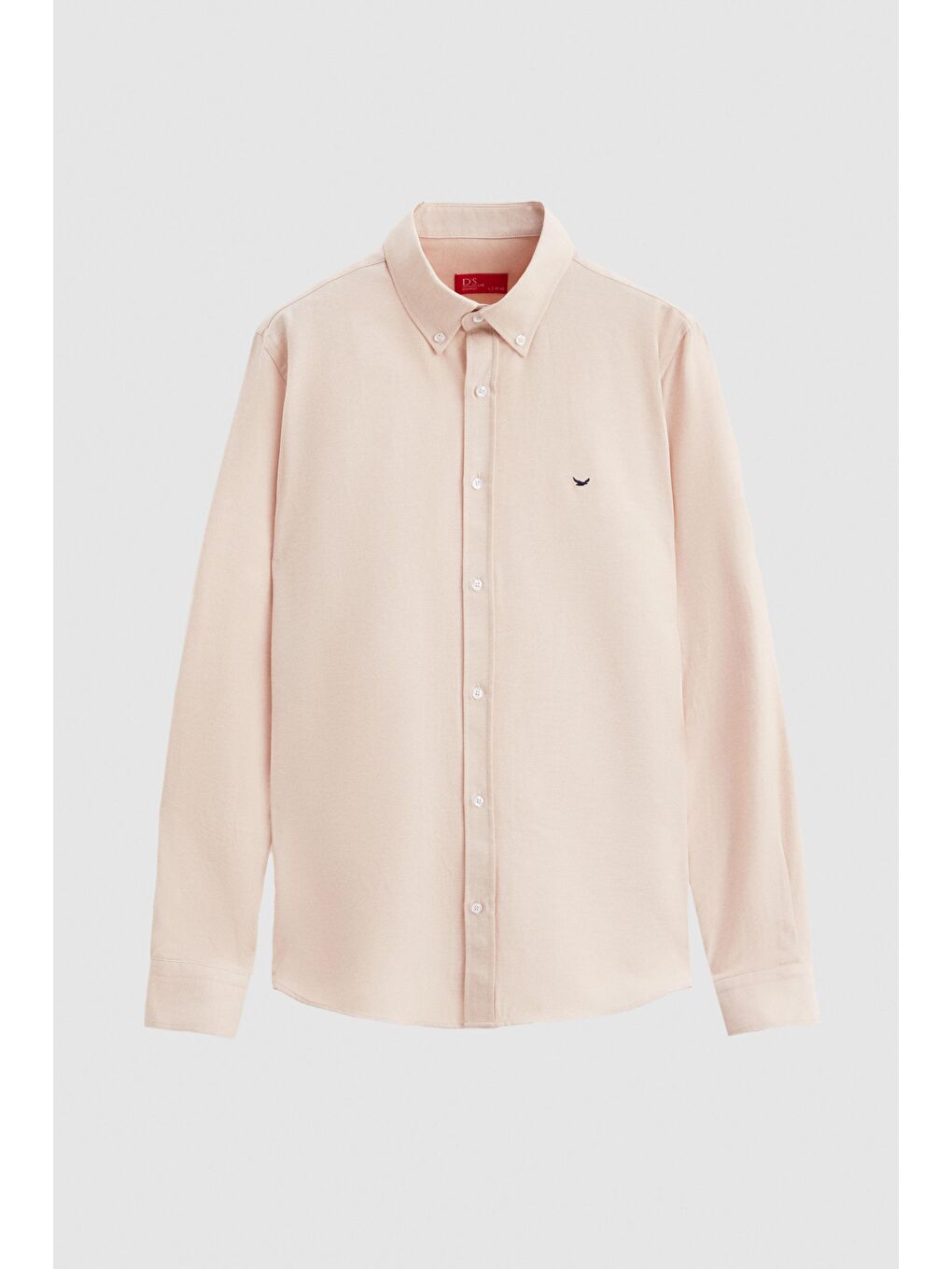 Slim Fit Ekru Oxford Düğmeli Yaka Kolay Ütülenebilir Nakış Detaylı Pamuklu Gömlek-4