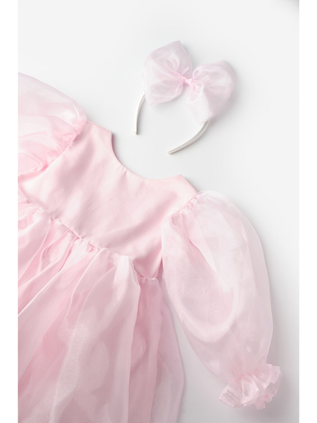 Pembe Uzun Kollu Organze Kız Çocuk Parti Elbisesi - Sage-2