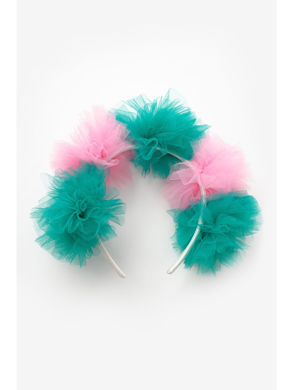 Yeşil Pembe 5'li Tül Ponponlu Kız Çocuk Taç