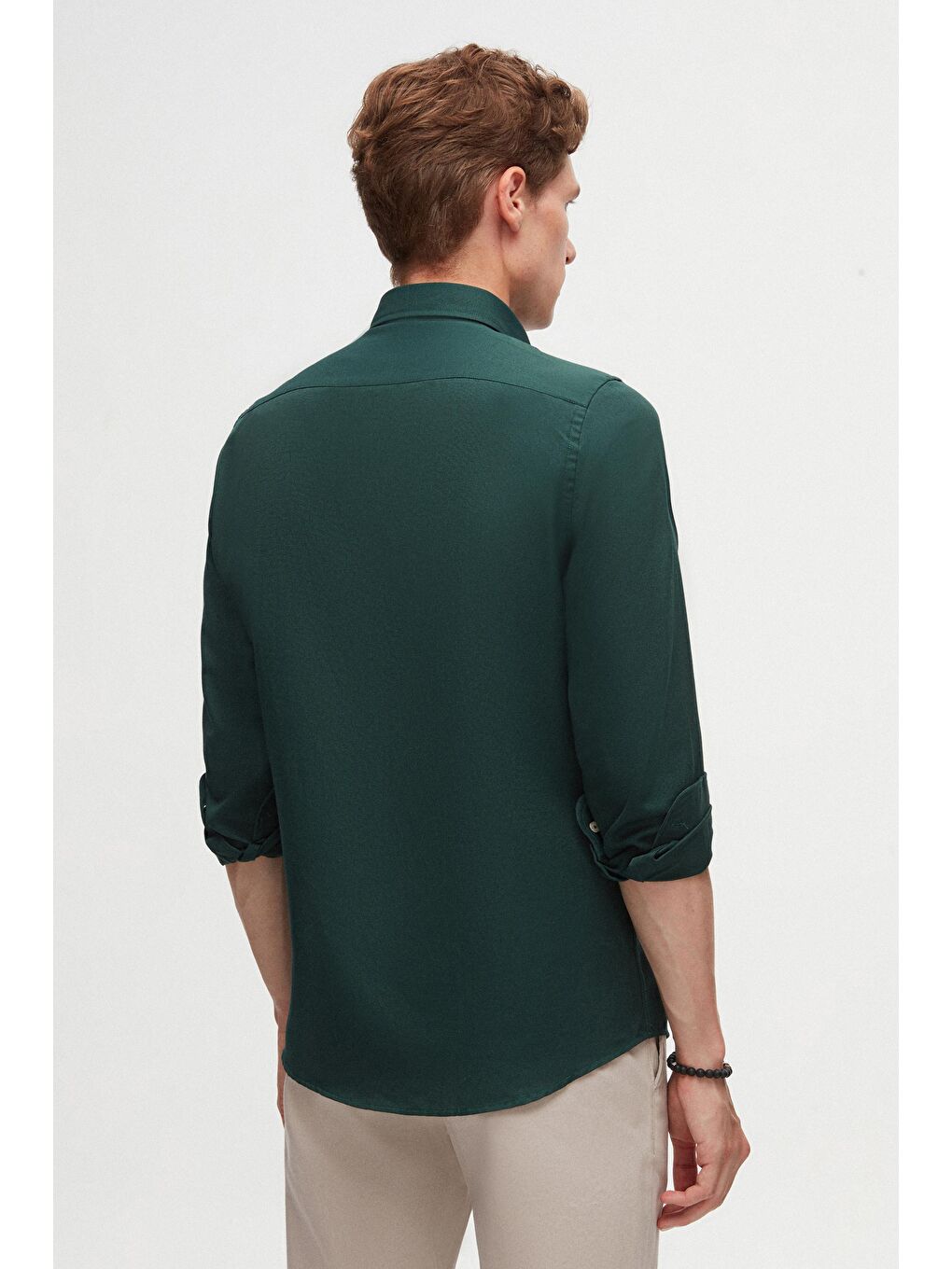 Slim Fit Yeşil Oxford Düğmeli Yaka Kolay Ütülenebilir Nakış Detaylı Pamuklu Gömlek-3