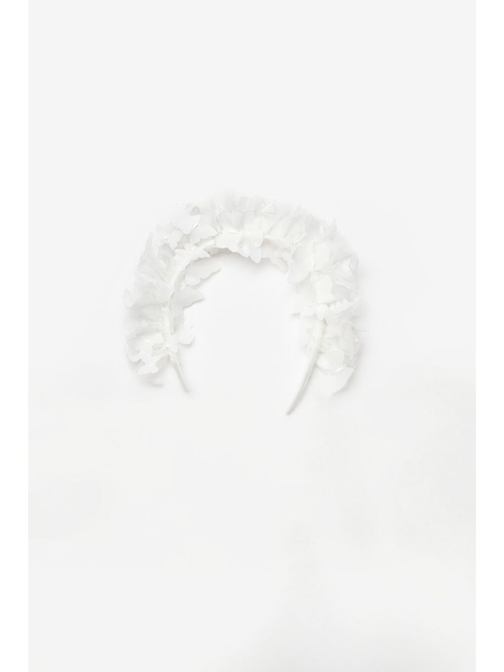 Ekru Kelebek Nakışlı Kız Çocuk Tül Taç