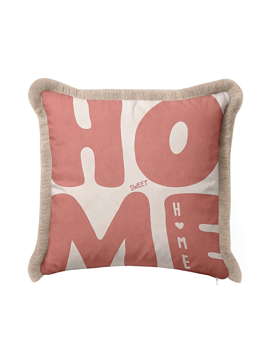 Karışık Retro Home Sweet Saçaklı Yastık Kılıfı - Neşeli Bohem Pembe Bej Püsküllü Kırlent Kılıfı-2