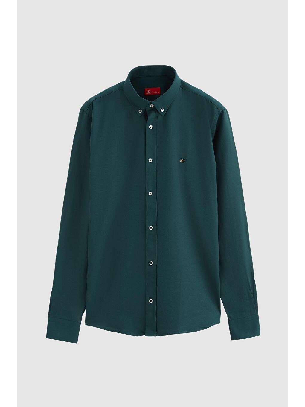 Slim Fit Yeşil Oxford Düğmeli Yaka Kolay Ütülenebilir Nakış Detaylı Pamuklu Gömlek-4