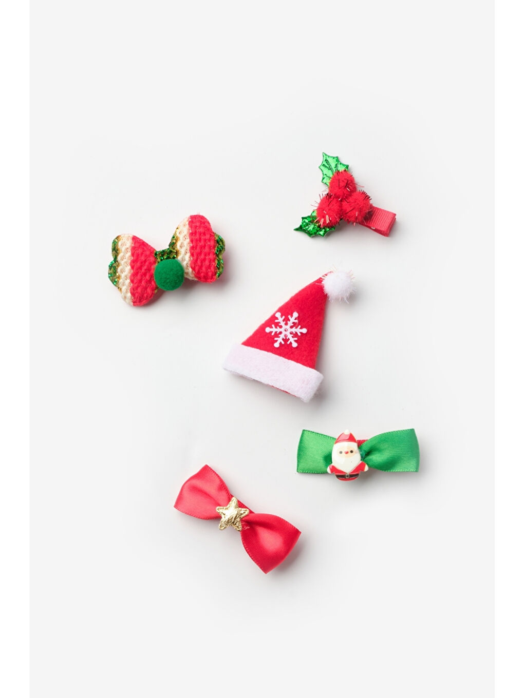 Kırmızı Fiyonk Detaylı 5'li Yılbaşı Kız Çocuk Toka Set-2