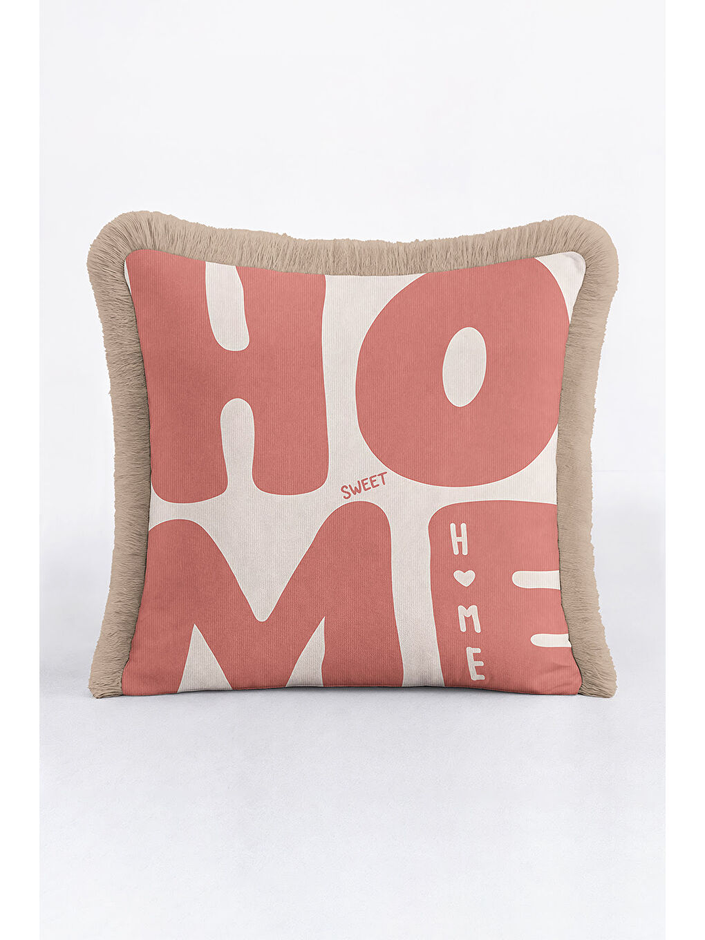 Karışık Retro Home Sweet Saçaklı Yastık Kılıfı - Neşeli Bohem Pembe Bej Püsküllü Kırlent Kılıfı-4