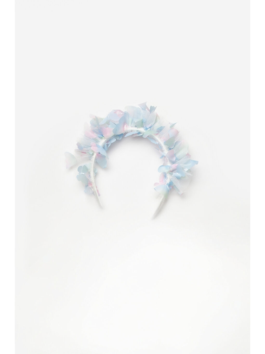 Mavi Kelebek Nakışlı Kız Çocuk Tül Taç