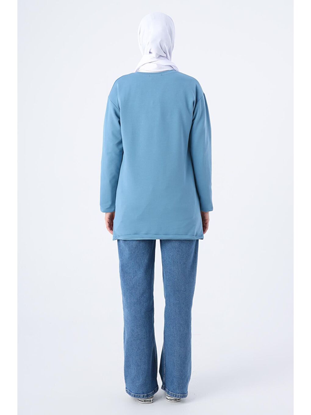 Mavi Pamuklu Rahat Kalıp Baskılı Basic Tunik-3