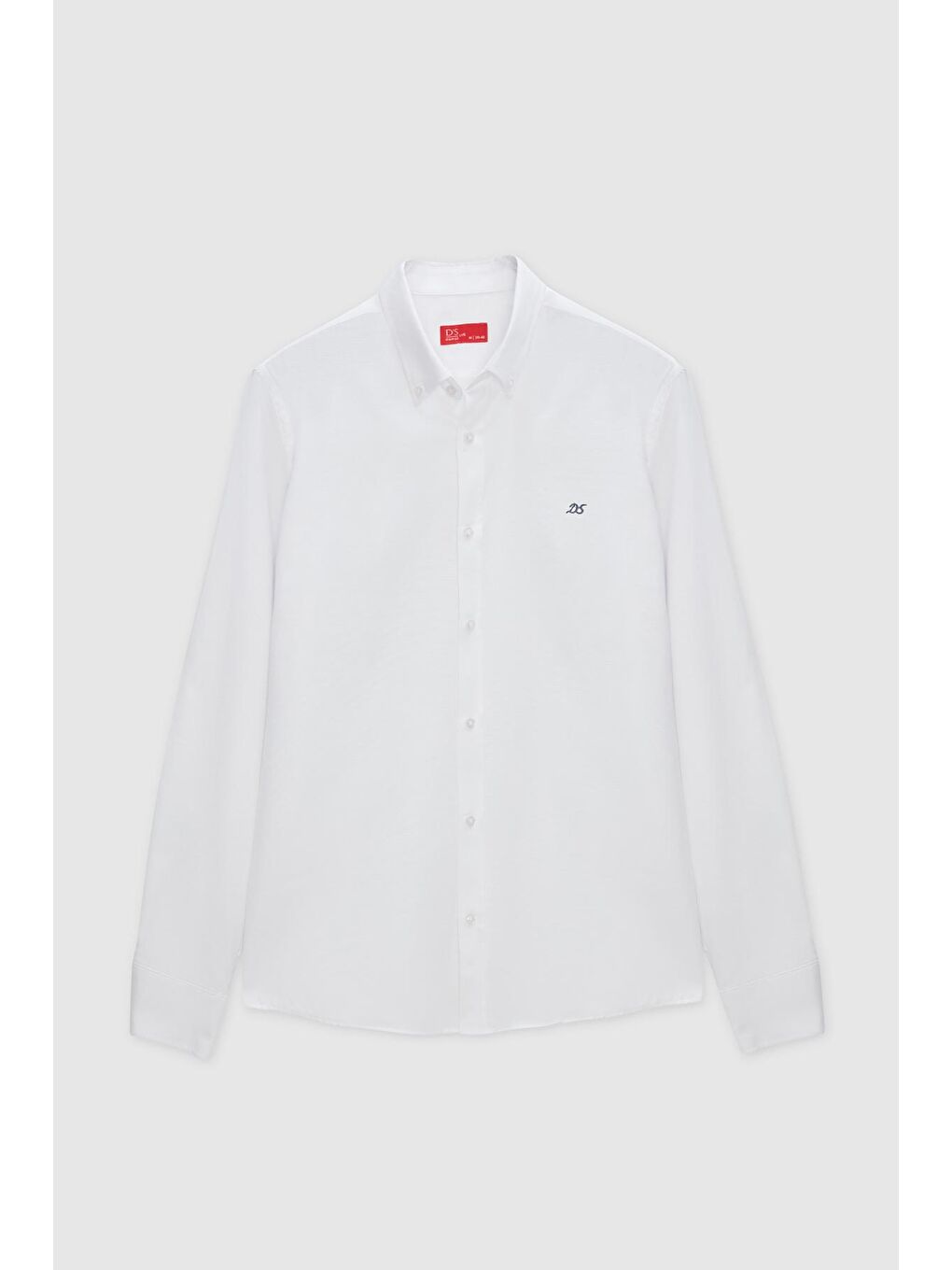 Slim Fit Beyaz Oxford Düğmeli Yaka Kolay Ütülenebilir Nakış Detaylı Pamuklu Gömlek-4