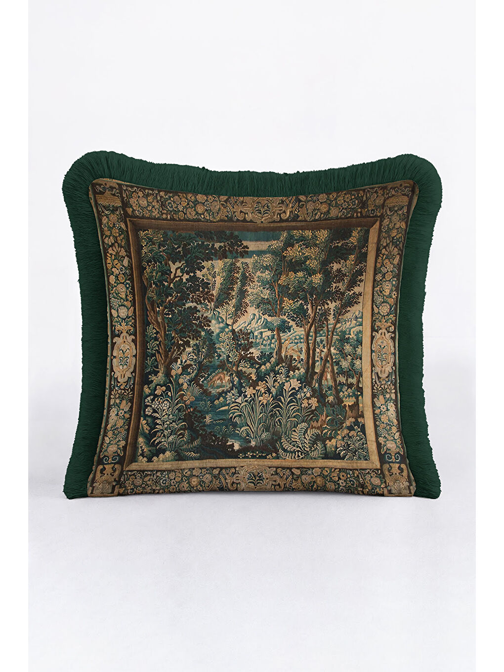 Karışık Avangard Doku Saçaklı Yastık Kılıfı - Fransız Klasik Vintage Yeşil Altın Renk Püsküllü Kırlent Kılıf-2