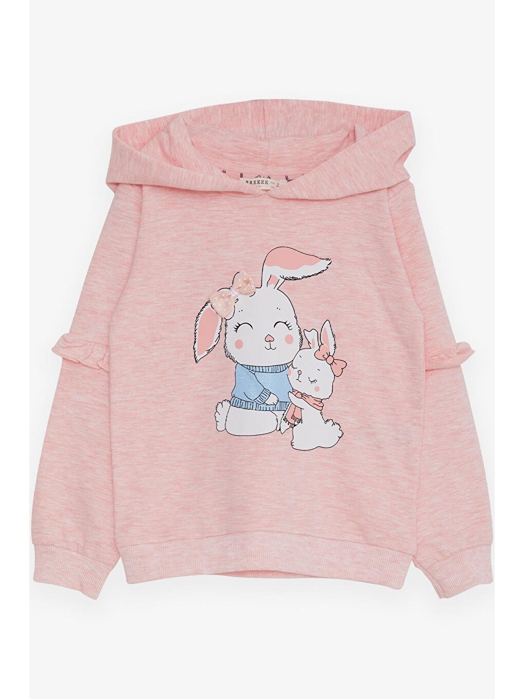 Pembe Kız Çocuk Sweatshirt Tavşancık Baskılı Somon Melanj (1.5-5 Yaş)