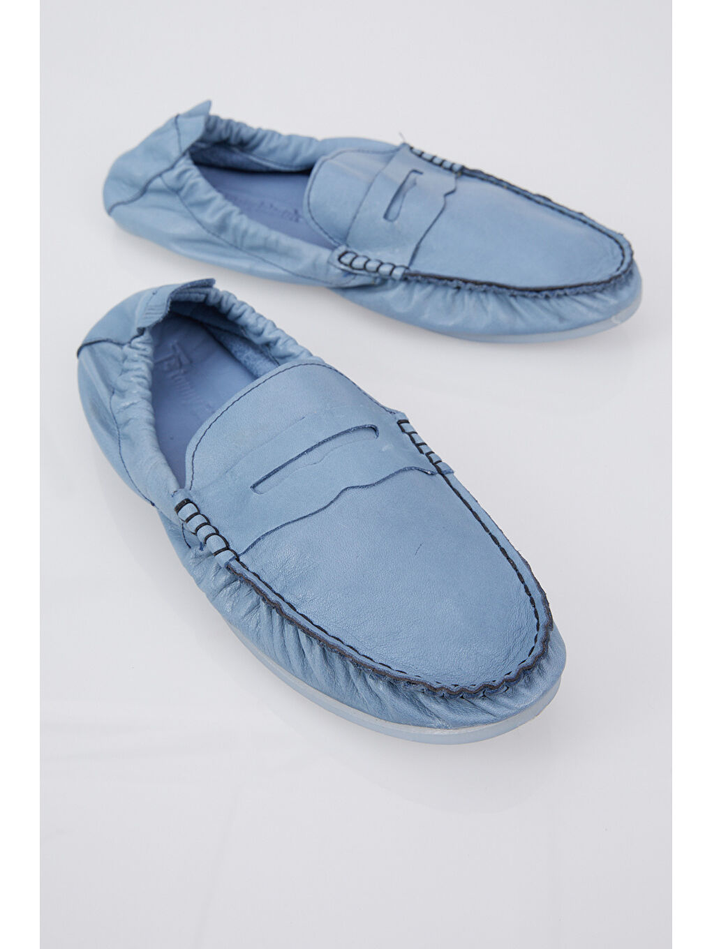 Erkek Mavi Arkası Lastikli Rahat Kalıp Hakiki Deri Loafer-2