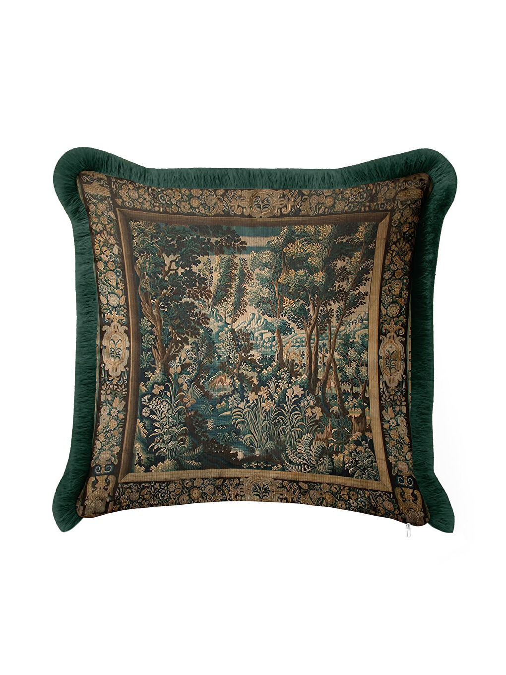 Karışık Avangard Doku Saçaklı Yastık Kılıfı - Fransız Klasik Vintage Yeşil Altın Renk Püsküllü Kırlent Kılıf-4