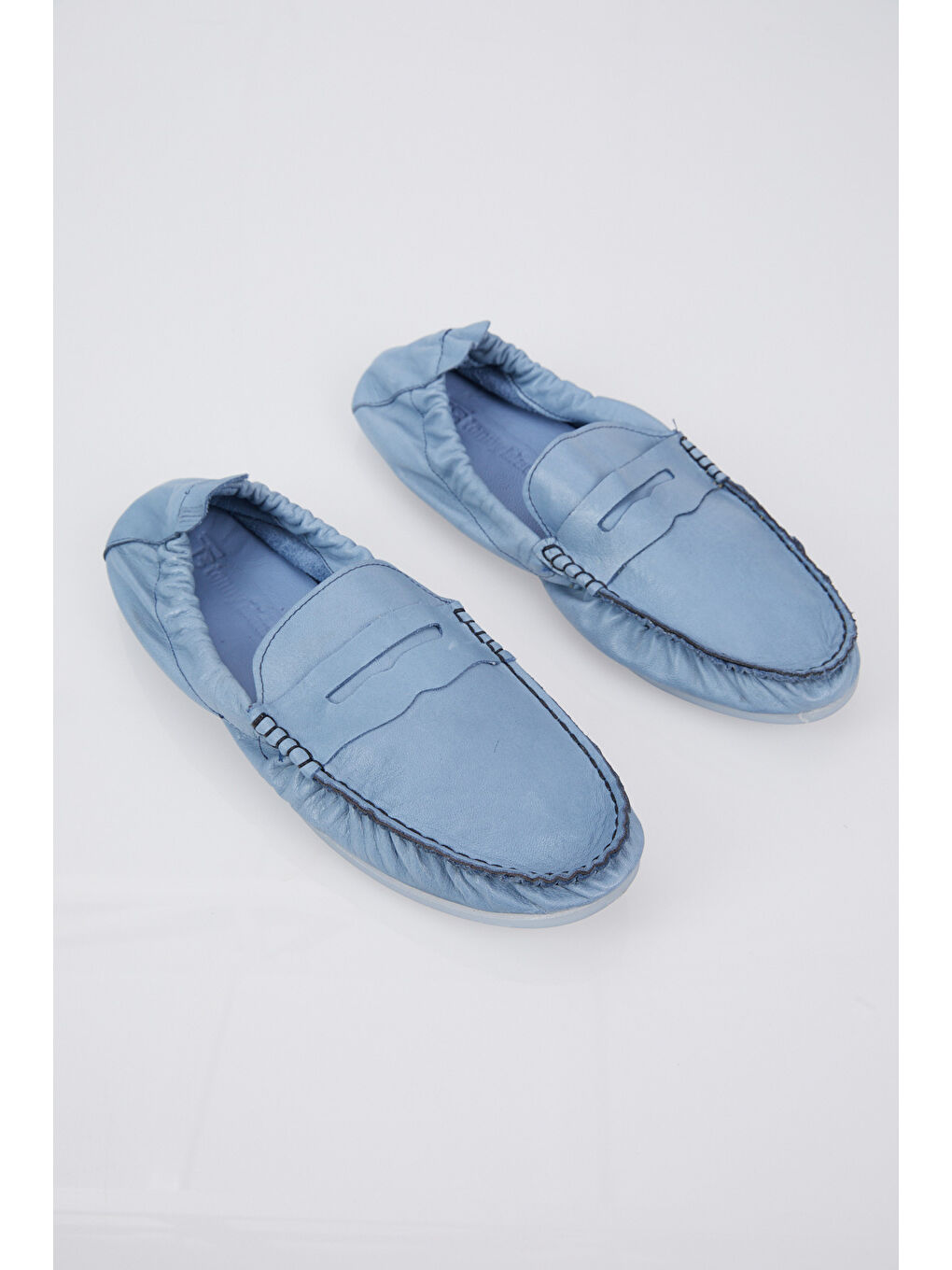 Erkek Mavi Arkası Lastikli Rahat Kalıp Hakiki Deri Loafer-3