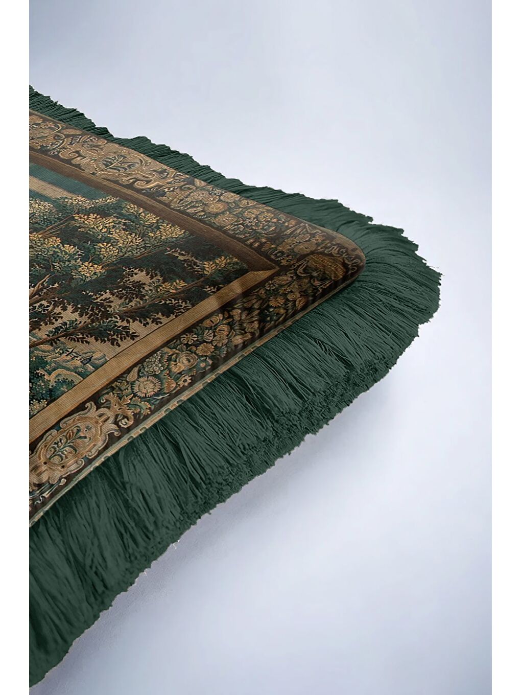 Karışık Avangard Doku Saçaklı Yastık Kılıfı - Fransız Klasik Vintage Yeşil Altın Renk Püsküllü Kırlent Kılıf-6