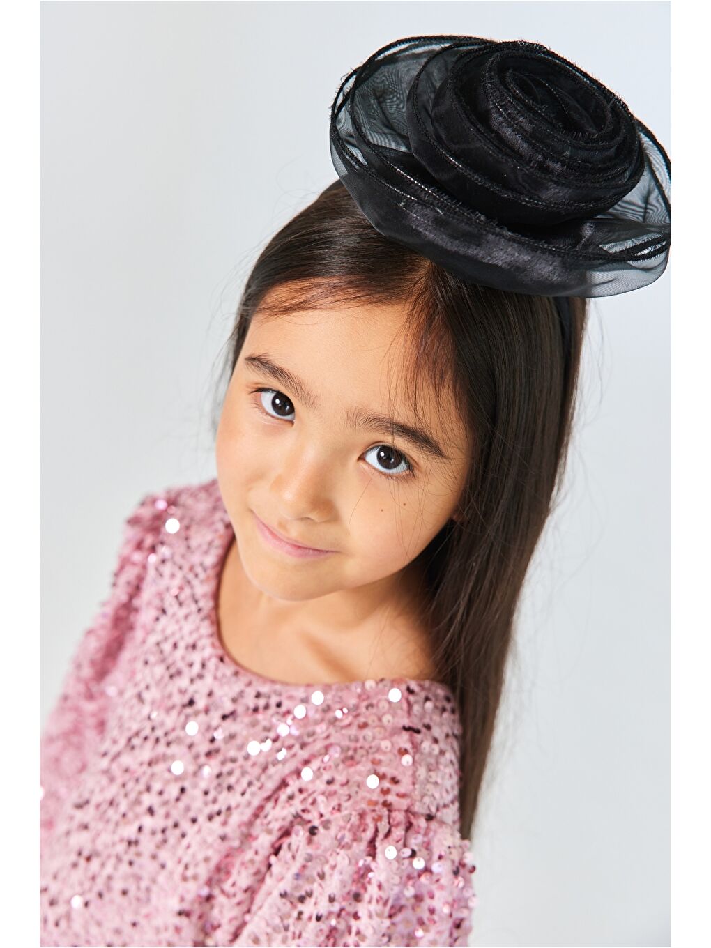 Pembe Gülkurusu Üzeri Pullu Kadife Kız Çocuk Elbise - Oriel-3