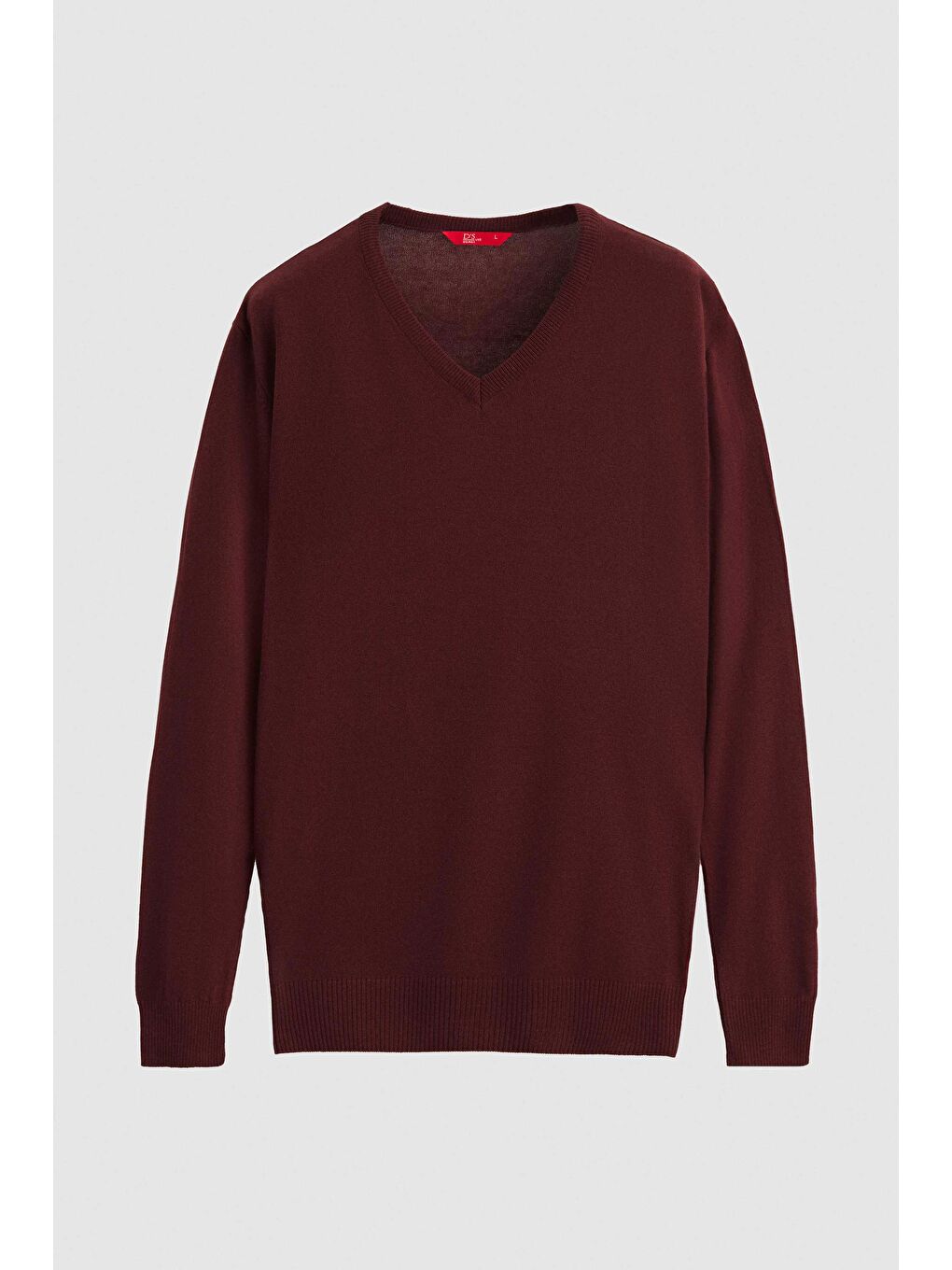 Regular Fit Bordo Düz V Yaka Triko Kazak-4