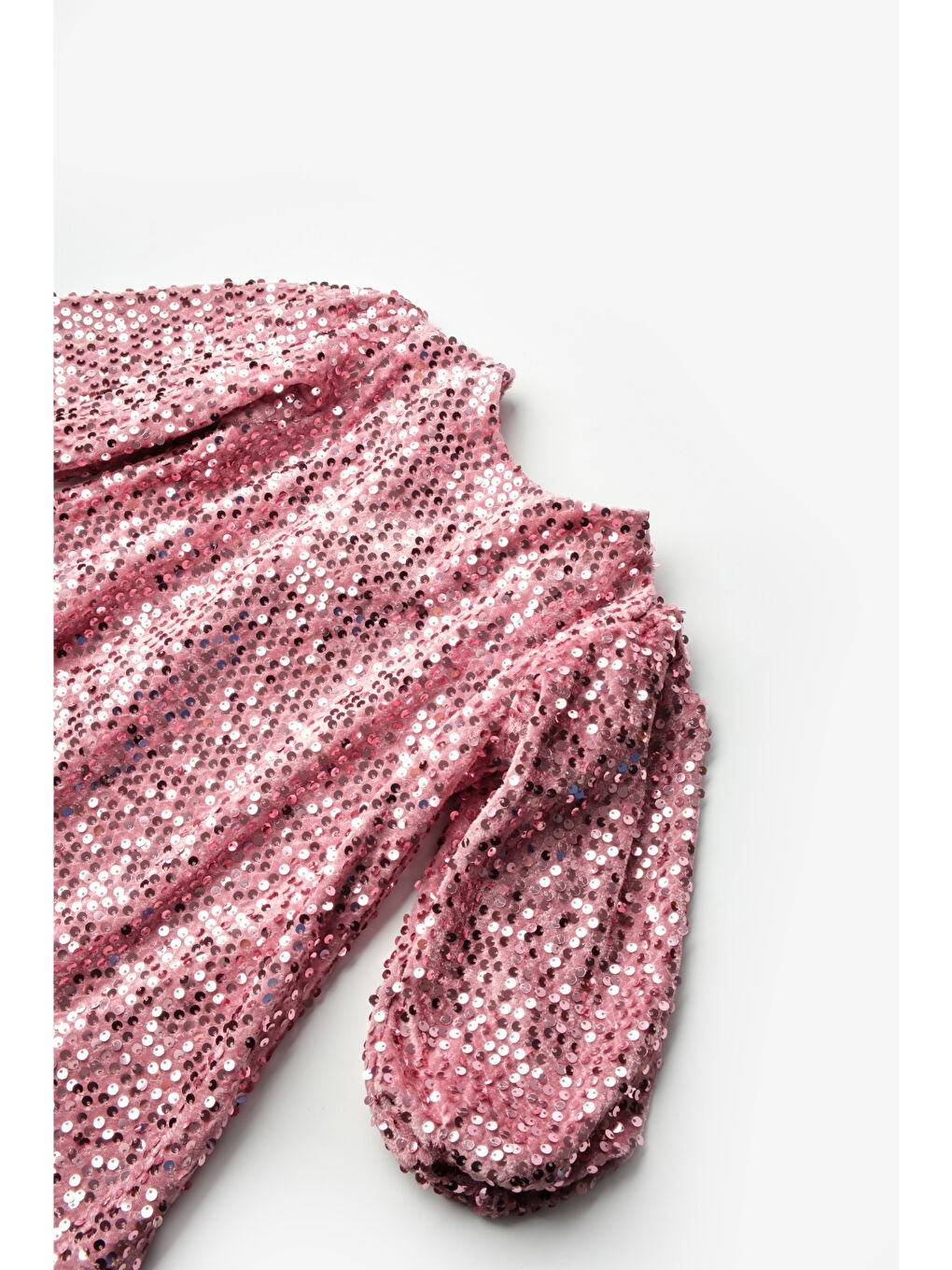 Pembe Gülkurusu Üzeri Pullu Kadife Kız Çocuk Elbise - Oriel-6