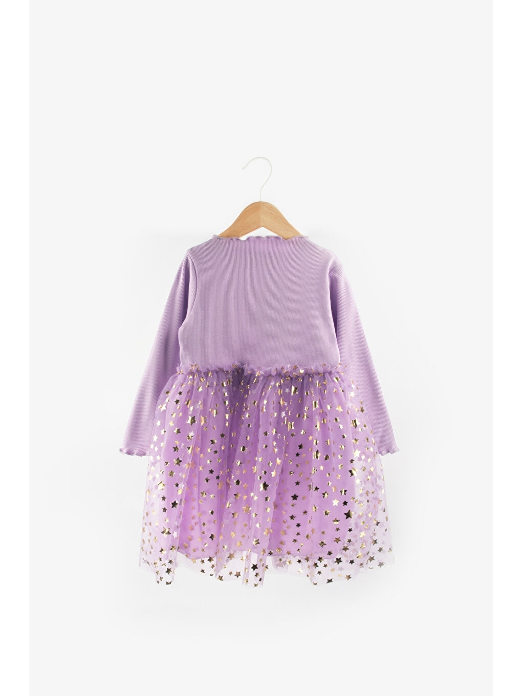 Lila Yıldız Baskılı Tül Etekli Kız Çocuk Elbise - Karen-4
