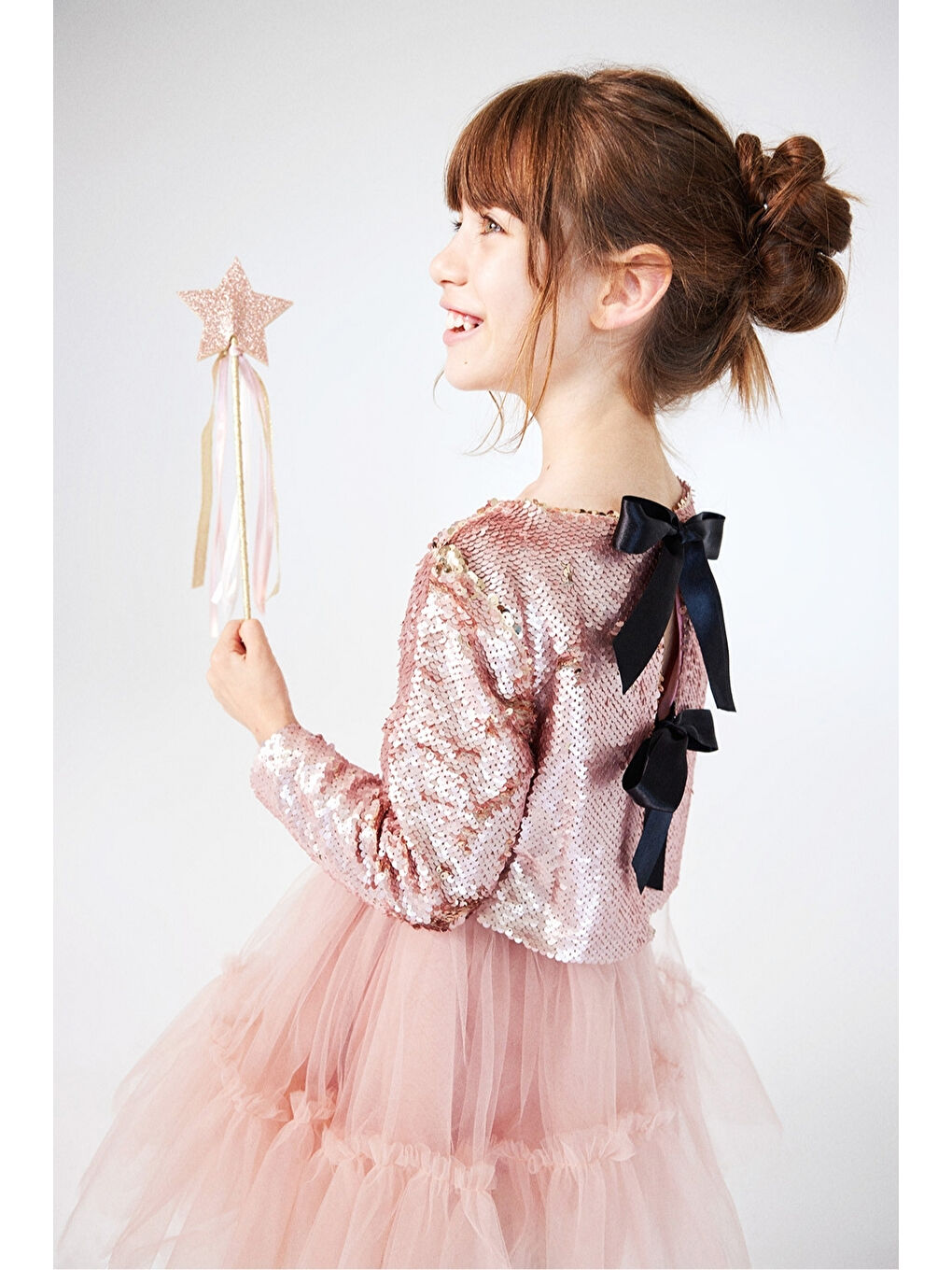 Pembe Rose Pul Payetli Tül Etekli Kız Çocuk İkili Takım - Milena-3