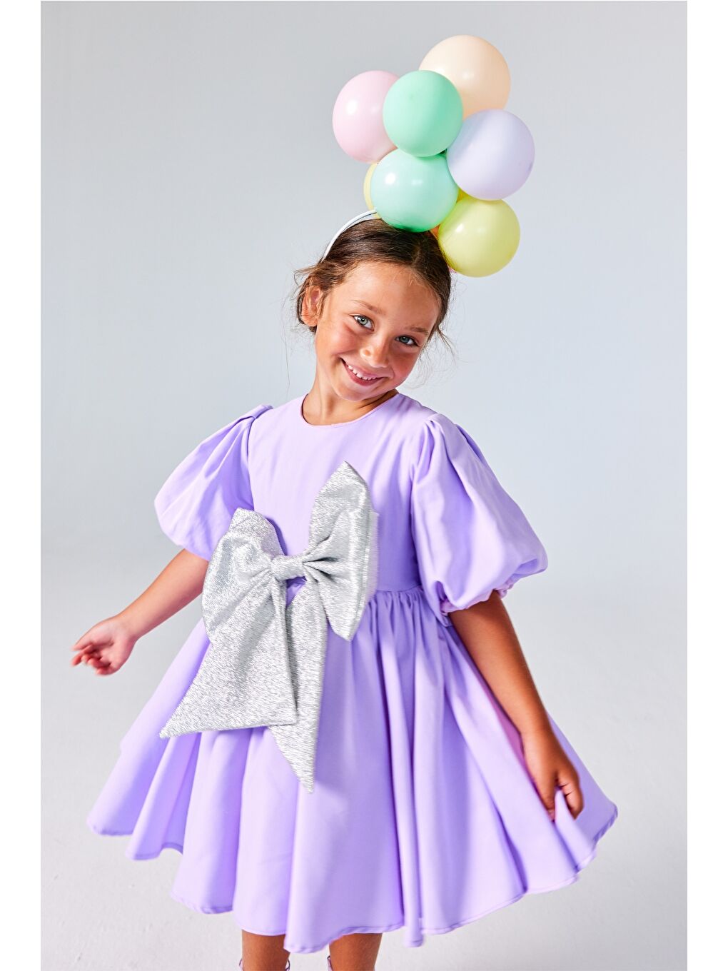 Lila Dev Fiyonk Detaylı Kız Çocuk Elbise - Celine-2