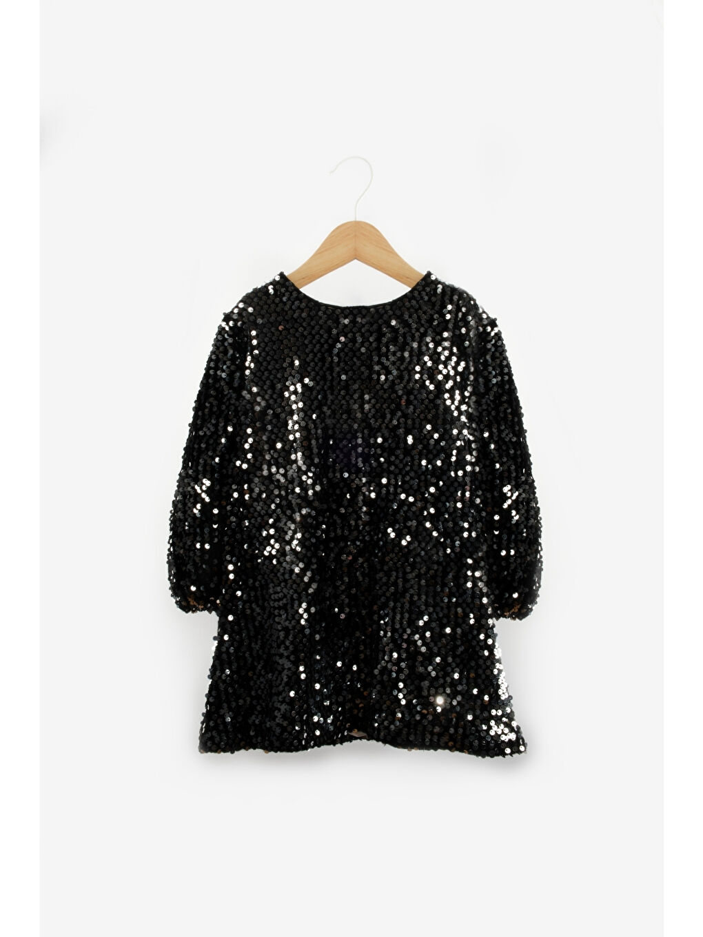 Siyah Üzeri Pullu Kadife Kız Çocuk Elbise - Oriel-4