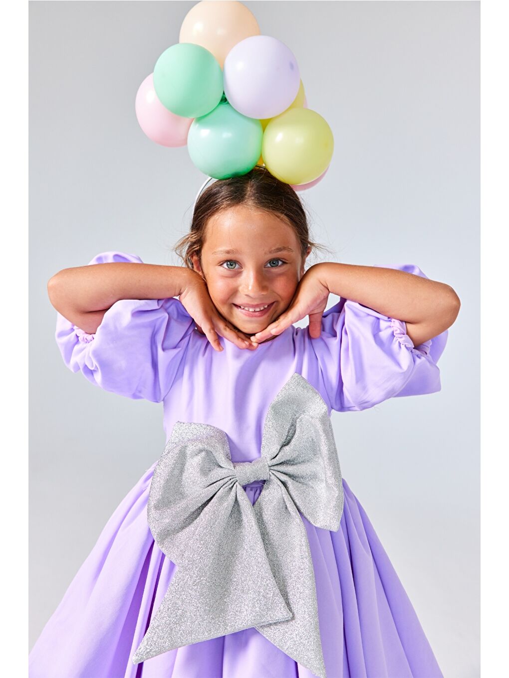 Lila Dev Fiyonk Detaylı Kız Çocuk Elbise - Celine-3