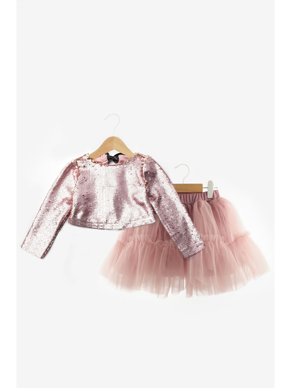 Pembe Rose Pul Payetli Tül Etekli Kız Çocuk İkili Takım - Milena-4