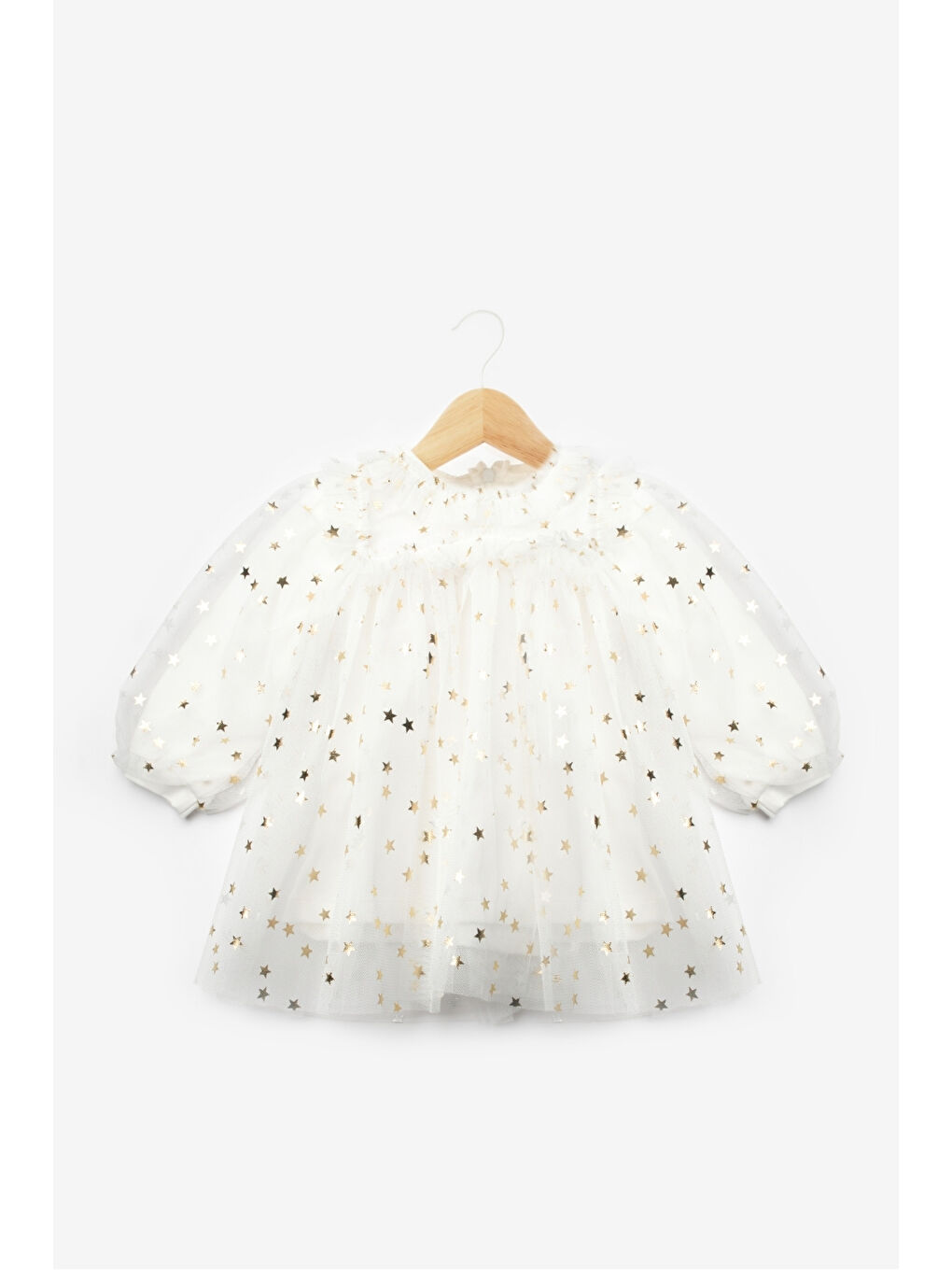 Ekru Yıldız Detaylı Kız Bebek Tül Elbise - Vanessa