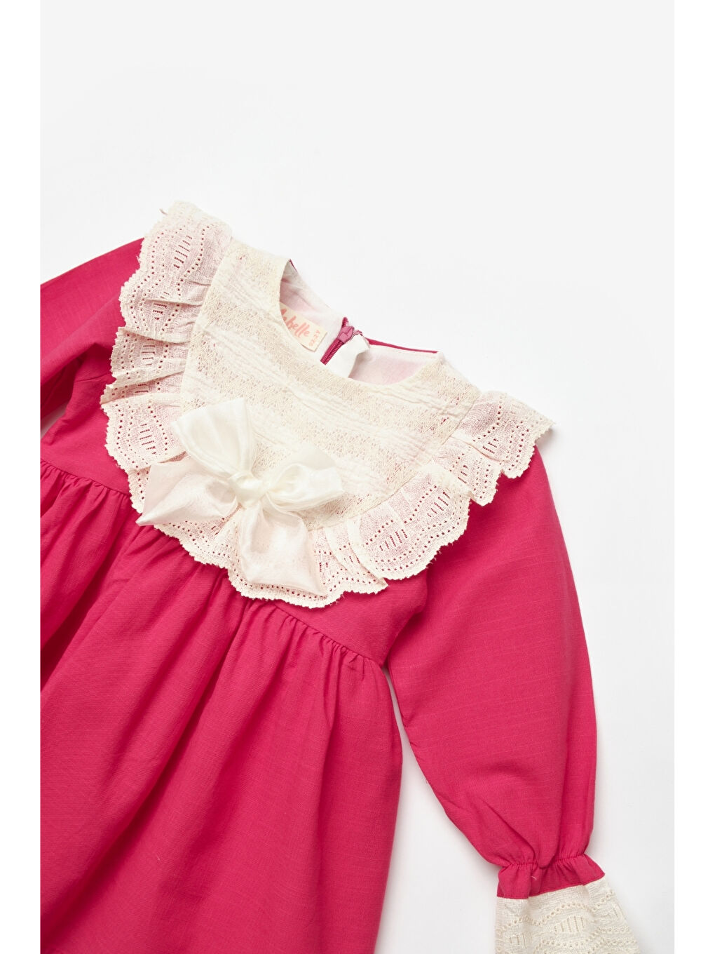 Fuşya Fisto Yakalı Keten Kız Çocuk Elbise - Trinetta-2
