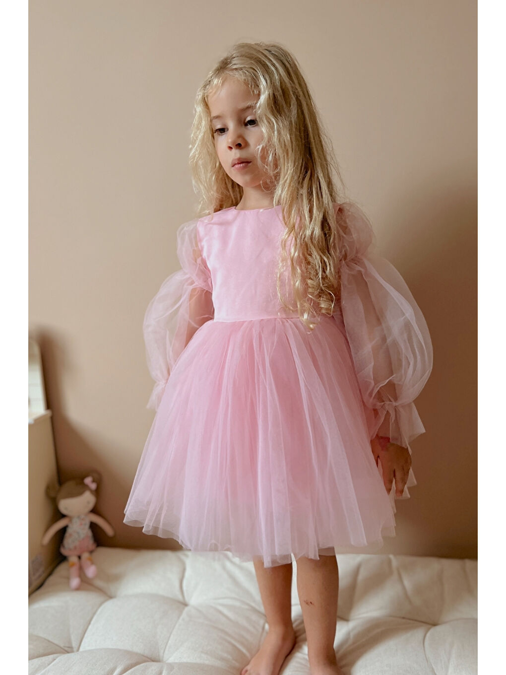 Pembe Kelebek Kanatlı Kız Çocuk Elbise - Kate-2
