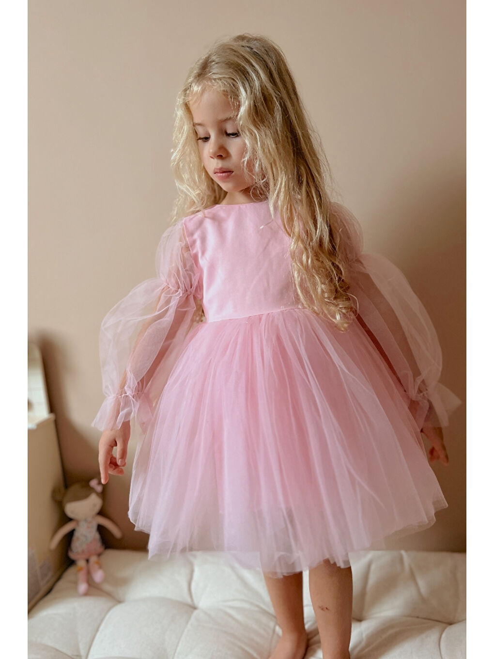 Pembe Kelebek Kanatlı Kız Çocuk Elbise - Kate-3