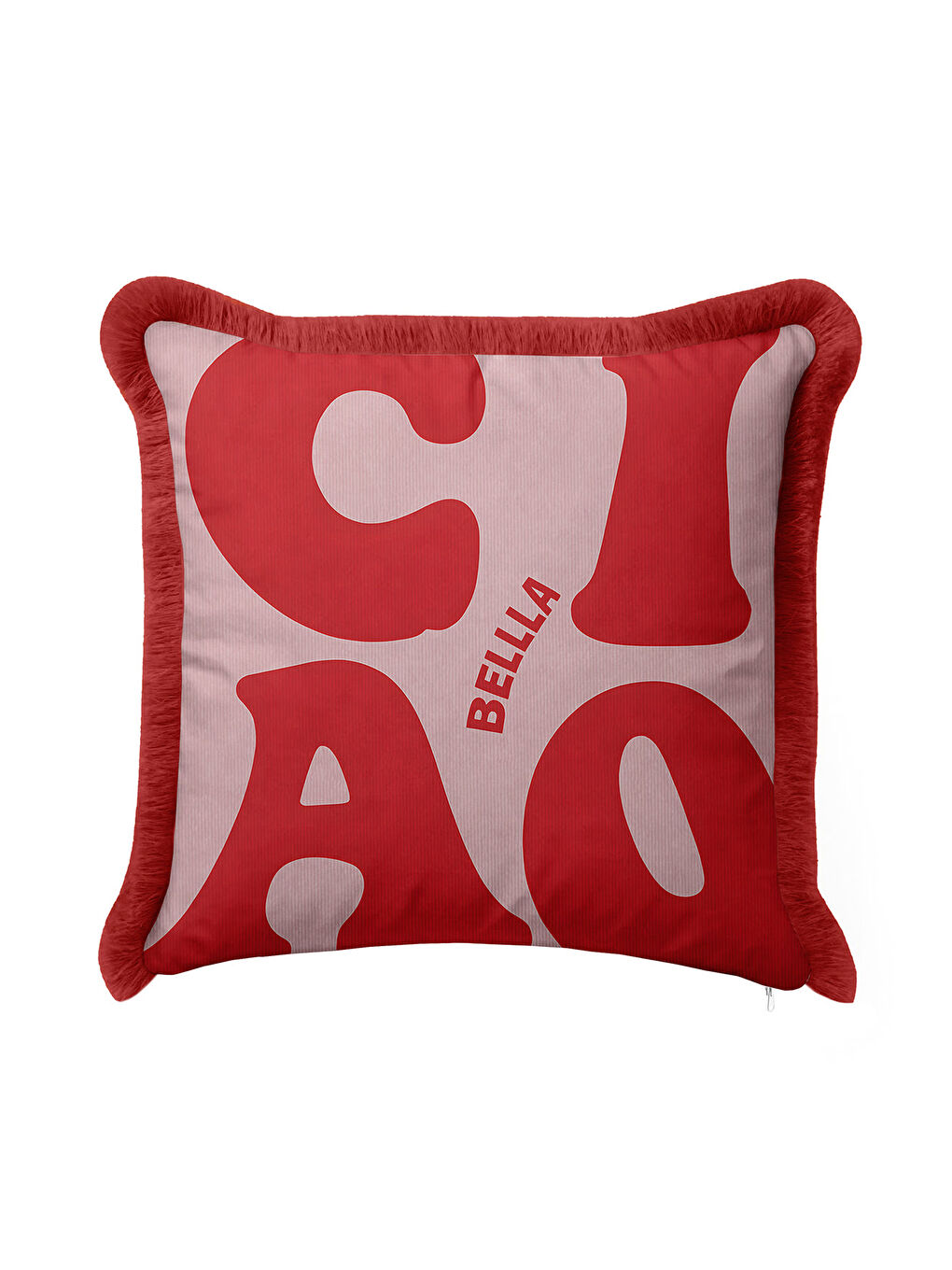 Karışık Retro Tipografi Saçaklı Yastık Kılıfı - Modern Kırmızı Ekru Püsküllü Kırlent Kılıfı-2