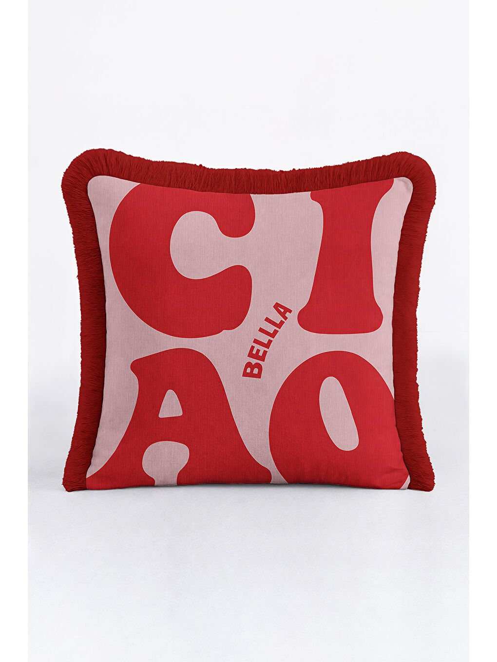 Karışık Retro Tipografi Saçaklı Yastık Kılıfı - Modern Kırmızı Ekru Püsküllü Kırlent Kılıfı-4