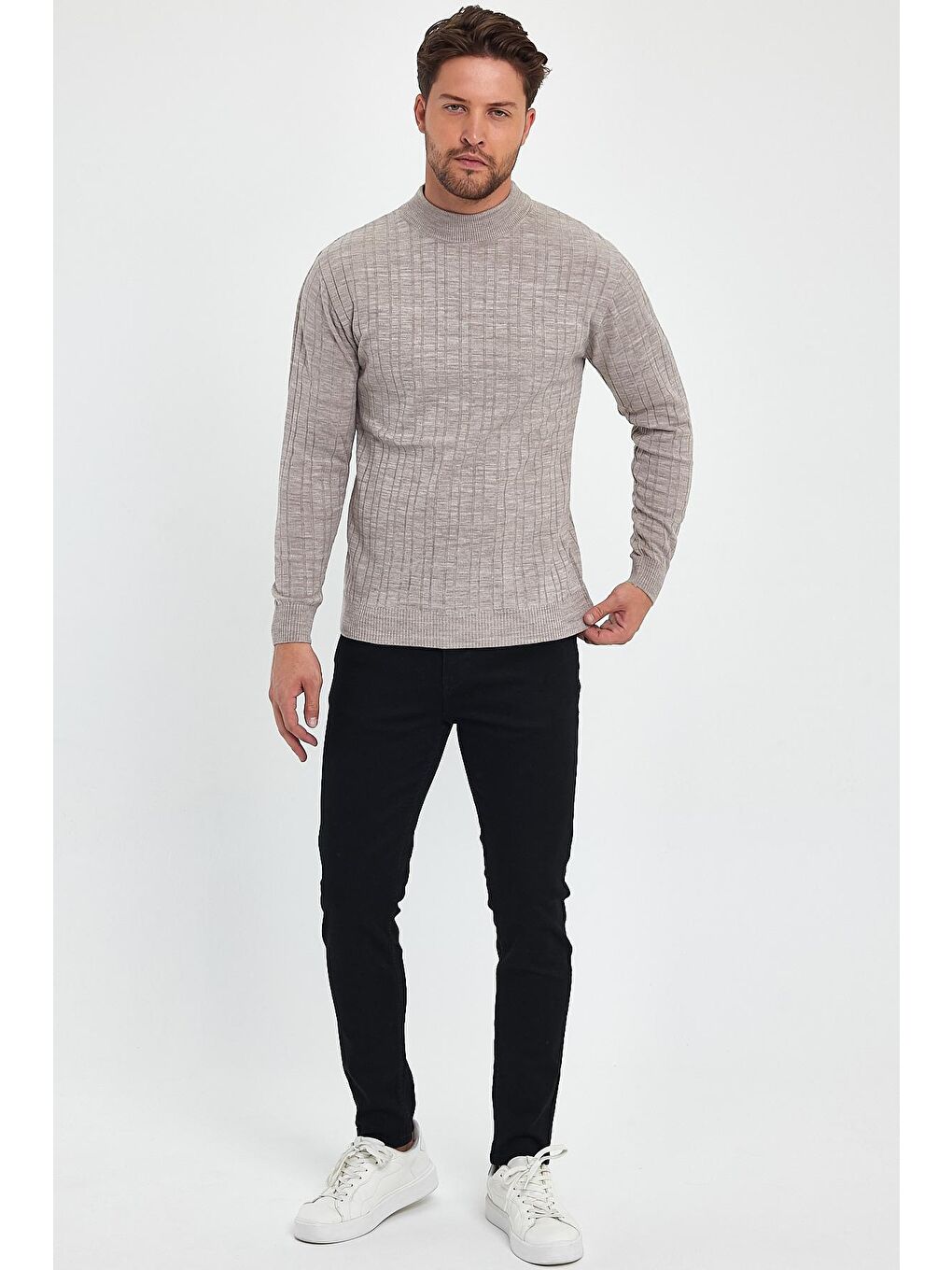 Kahverengi Erkek Balıkçı Uzun Kol Kazak-1