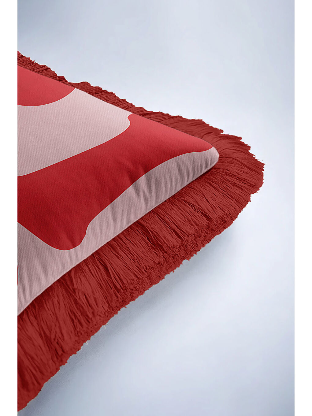 Karışık Retro Tipografi Saçaklı Yastık Kılıfı - Modern Kırmızı Ekru Püsküllü Kırlent Kılıfı-6