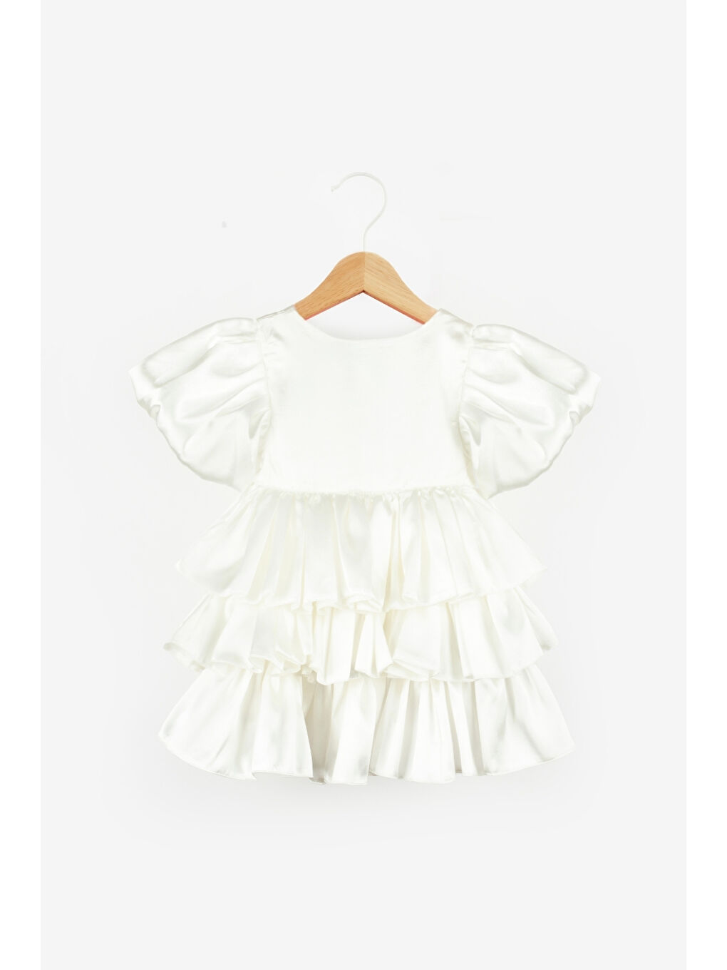 Ekru Saten Katlı Etekli Kız Çocuk Elbise - Gabriela-4