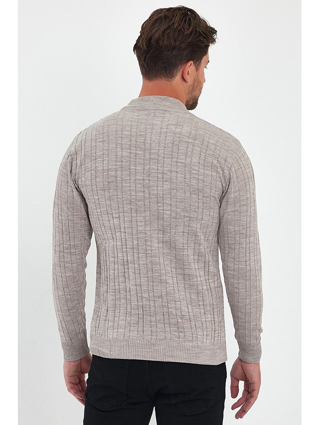 Kahverengi Erkek Balıkçı Uzun Kol Kazak-4