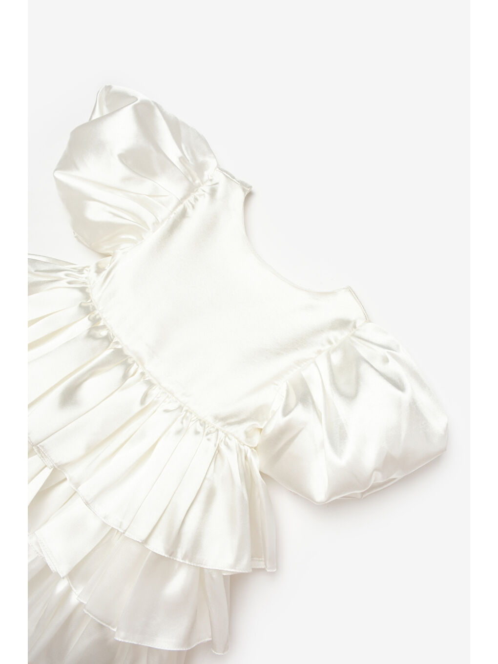 Ekru Saten Katlı Etekli Kız Çocuk Elbise - Gabriela-6
