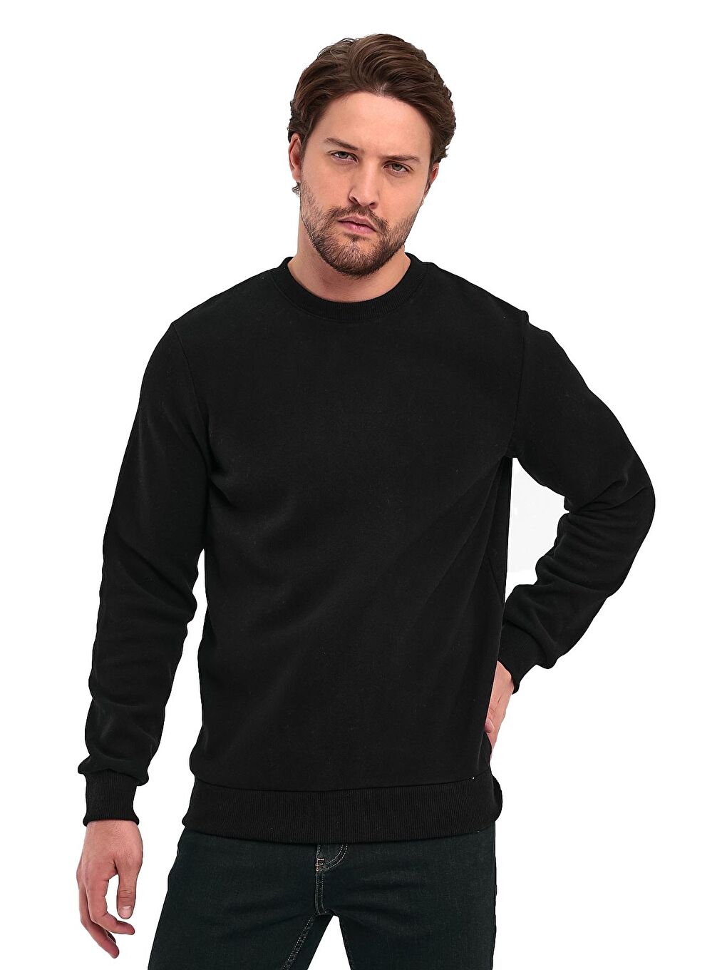 Siyah Selanik Bisiklet Yaka Erkek Sweatshirt