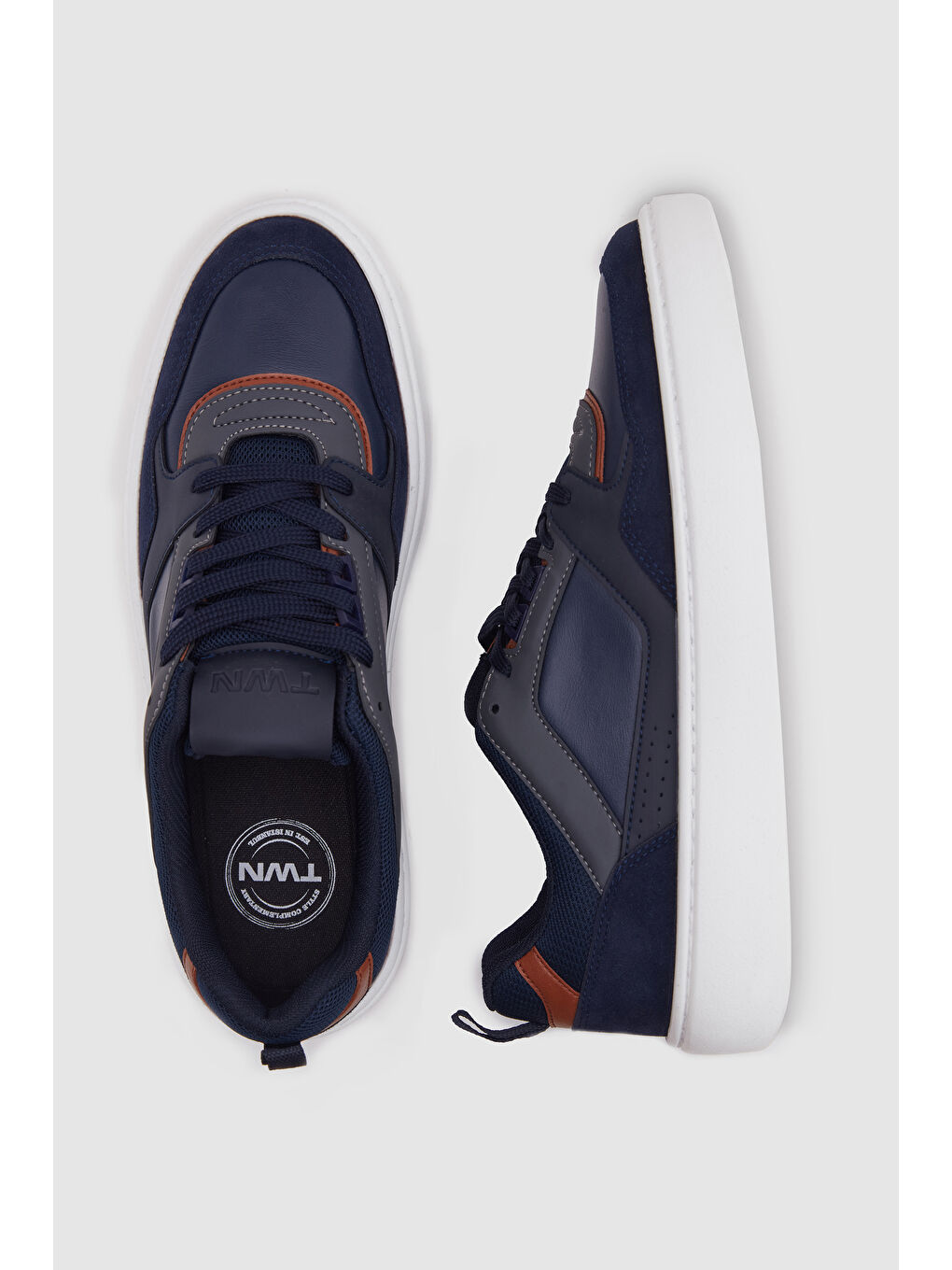 Twn Lacivert Kalın Beyaz Tabanlı Bağcıklı Sneaker Ayakkabi-4