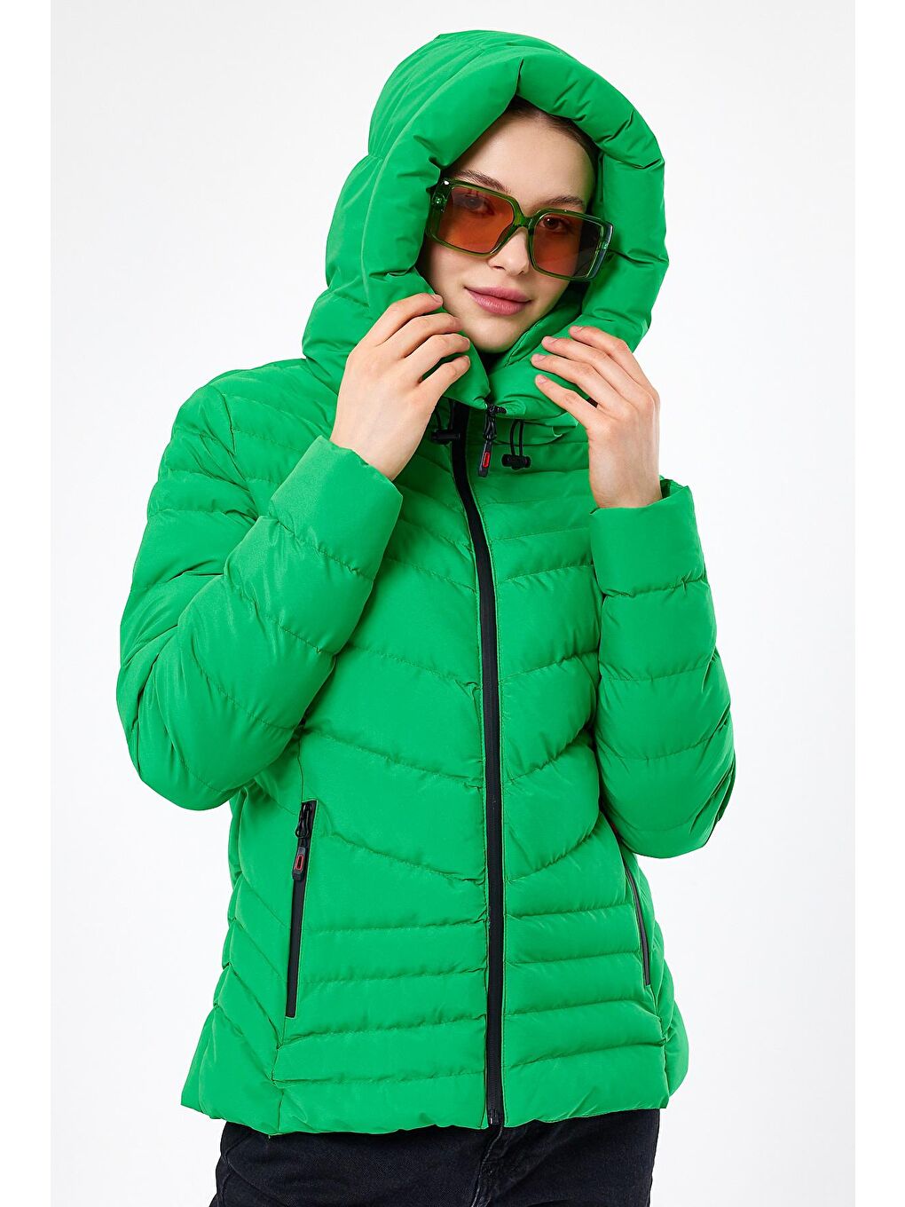 Yeşil Kadın Mont Kapüşonlu-3